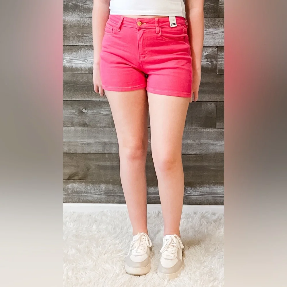judy blue high waist magenta garment dyed shorts pocket embroidery JB150266REG - Picture 4 of 16